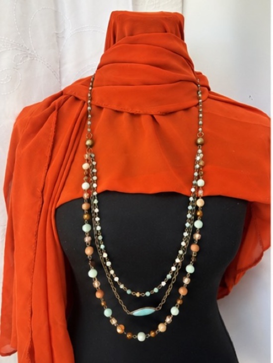 Emory Jewelry - Layered Beaded Necklace with Mint and Peach Accents